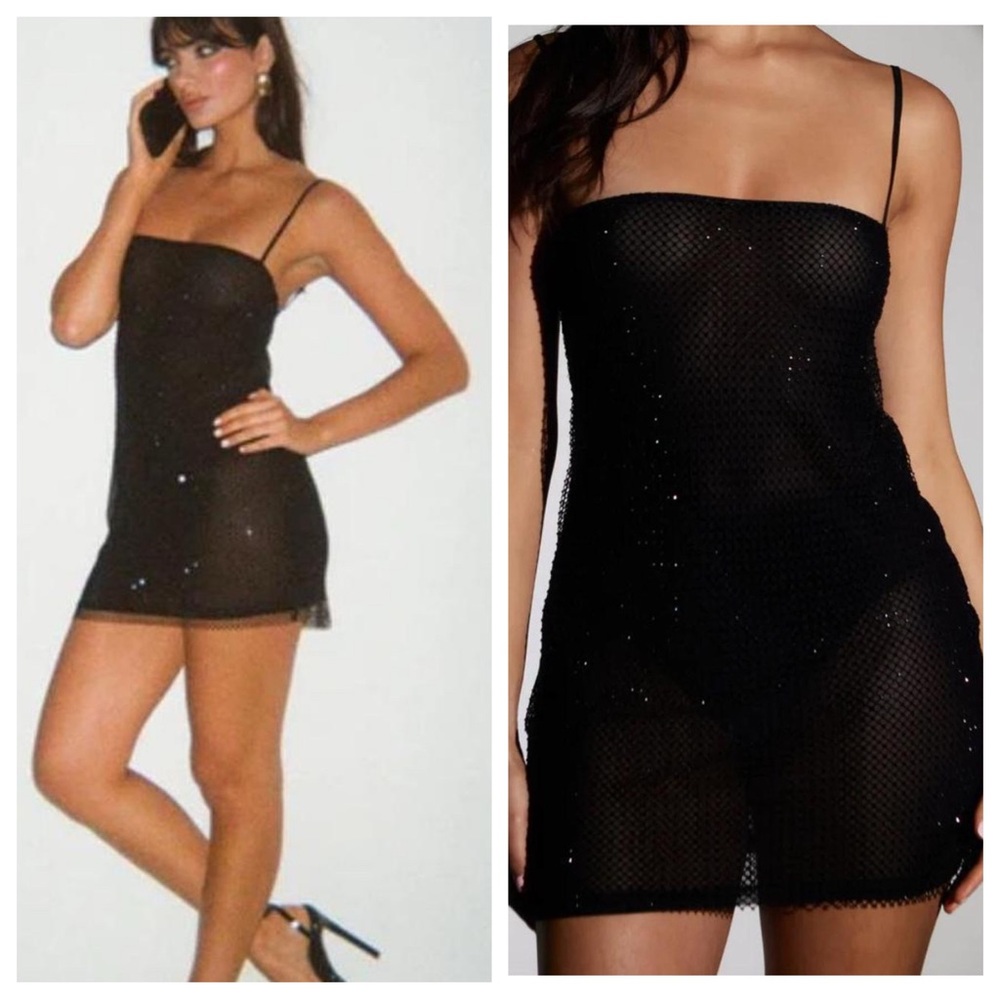 NWT SLA The Label Black Jay Dress Small Sparkly Stretch Semi-Sheer Mesh